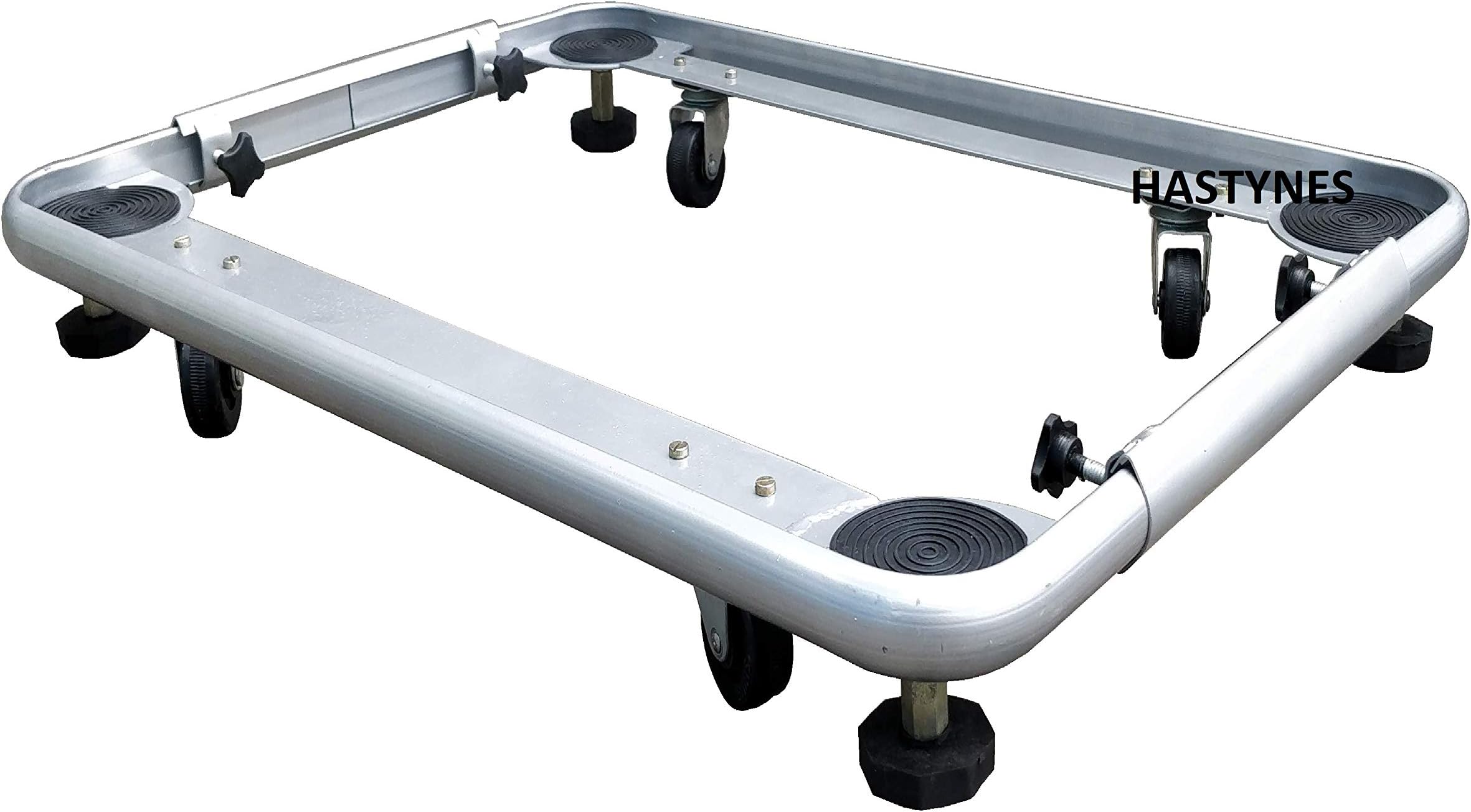 Hastynes Universal Size Adjustable Top/Front Load Washing Machine/Refrigerator Stand/Trolley with Wheels (Size: Min. 24 inch X 16 inch; Max. 24 inch X 24 inch) (Silver)
