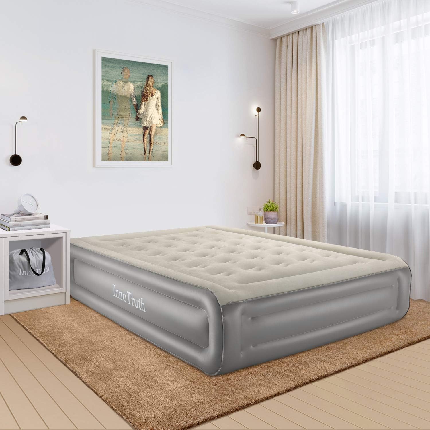 Queen Air Mattress With 120V AC Built-In Pump For Guest, Inflatable Raised Air Bed With Comfortable Top, Elevated Foldable & Portable Airbed With Durable Carrying Bag For Camping, 80×60×18 Inch : Sports & Outdoors