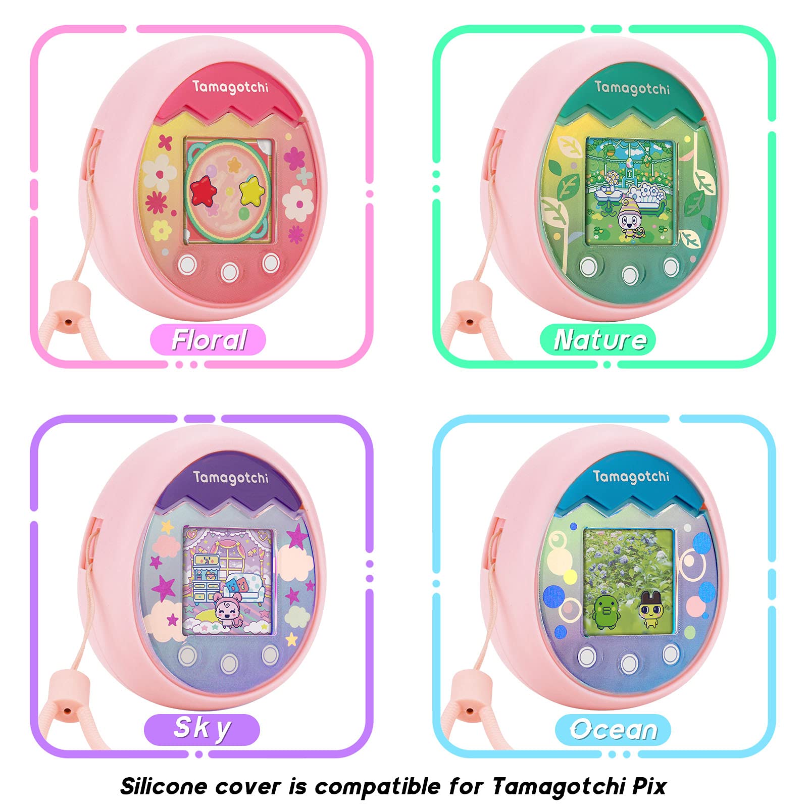 MGZNMTY Silicone Cover Case Compatible with Tamagotchi Pix Virtual Pet Machine with Hand Strap (Pink)