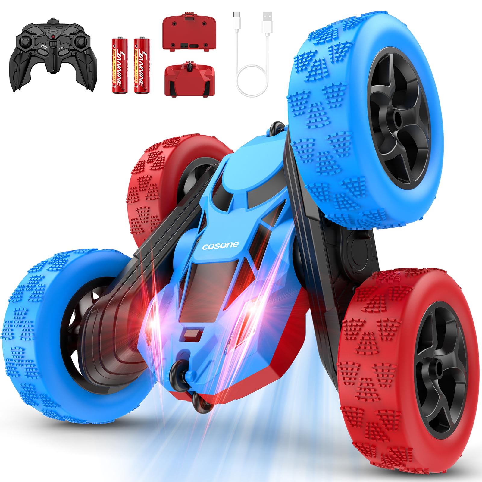 cosone Remote Control Car,RC Cars Toys for 6-12 Year Old Boys, Off Road RC Stunt Car 4WD 360° Rotating Remote Control Cars for Kids, Boys Girls Gifts for Birthday Gift Image