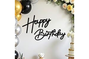 Babenest Black Felt Happy Birthday Sign - Reusable Strong Adhesion Banner for Backdrop, Balloon Arch Decor, Party Supplies for Kids Birthday Party Baby Shower Decorations