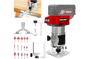 RAYLEEY Cordless Wood Router Trimmer for Milwaukee M18 Battery, 6 Speeds Wood Trimmer Set, 800W 30000 RPM Brushless Motor Hand Palm Router with 15pcs 1/4"Shank Router Bits for Woodworking,Slotting(NO Battery)