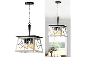 YITAHOME Farmhouse Rustic Chandelier Adjustable, 4 Lights Square Island Pendant Light Fixtures for Dining Room, Kitchen, Living Room, Entryway, UL Listed, Oak