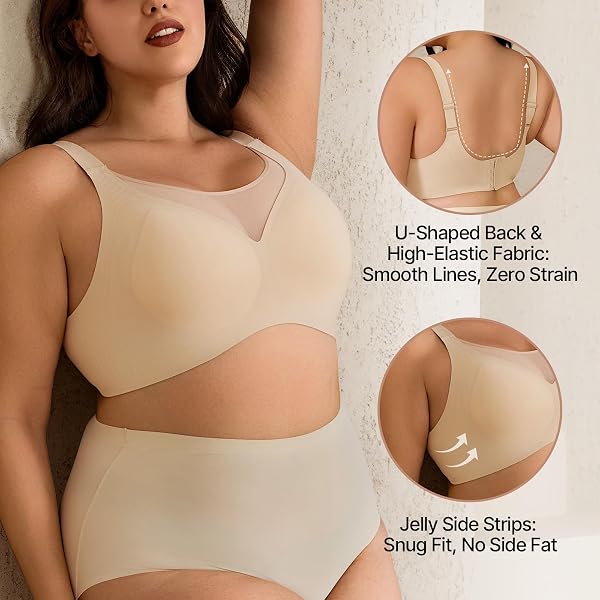 SIMNESS BRA FOR WOMEN, DEEP V WIRELESS SMOOTH SEAMLESS PLUS SIZE BRA – PUSH UP, NO UNDERWIRE, BRALETTES – FULL COMFORT FOR EVERYDAY & SPORT (SKIN, XL)