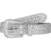 Sorcristy Western Cowboy Style Rhinestone Belts for Women, Western Cowgirl Sparkly Silver Leather Sequin Belts Luxury Bling Diamond Crystal Studded Belt for Jeans Pants Dress(40.94×1.50 Inches