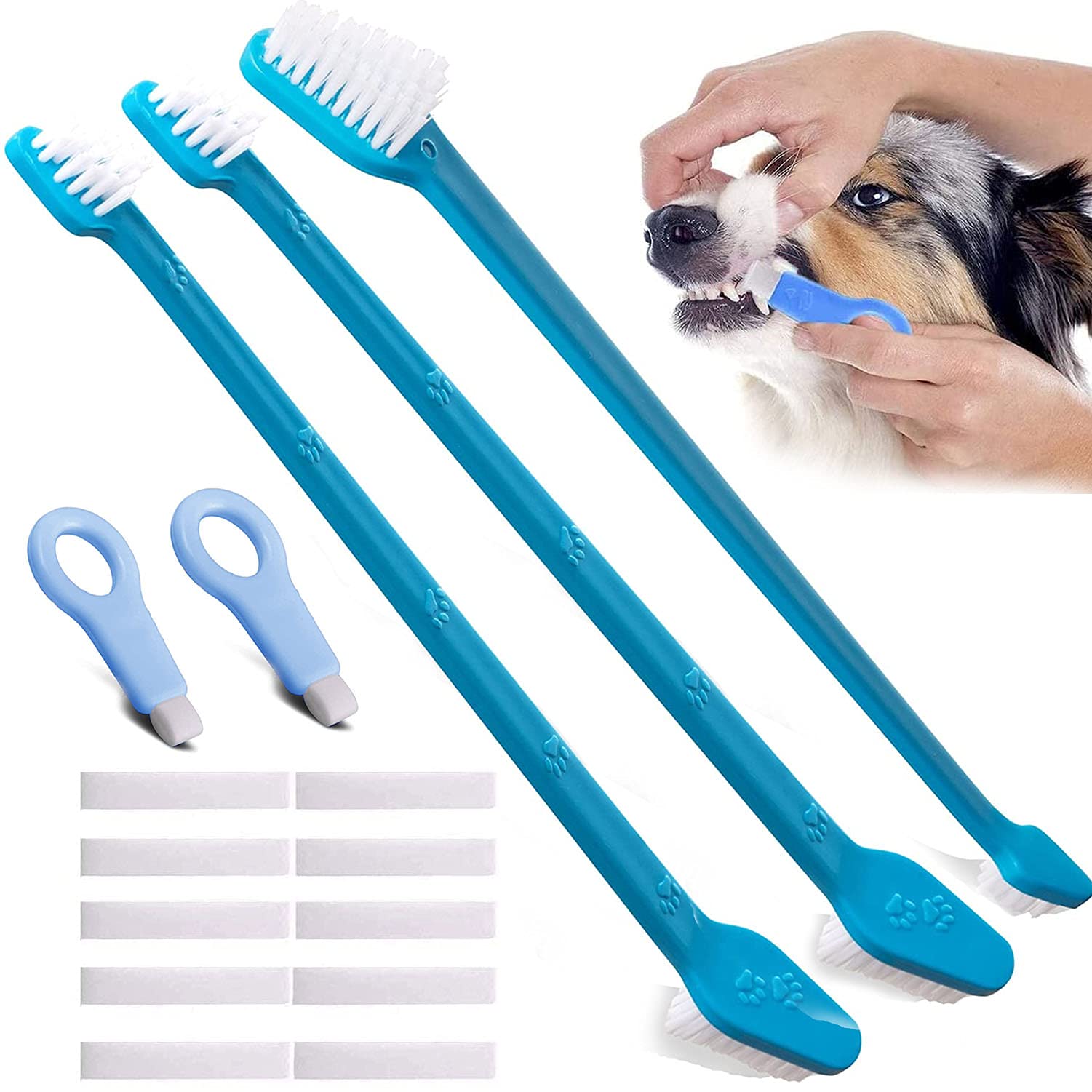 Pet Toothbrush for Dogs Cats Small Pets,Double Head Design, Soft Teeth Cleaning Products,Dental Care,Remove Plaque Off,Professional Teeth Cleaning Tools Kit for Dogs Cats (Blue)