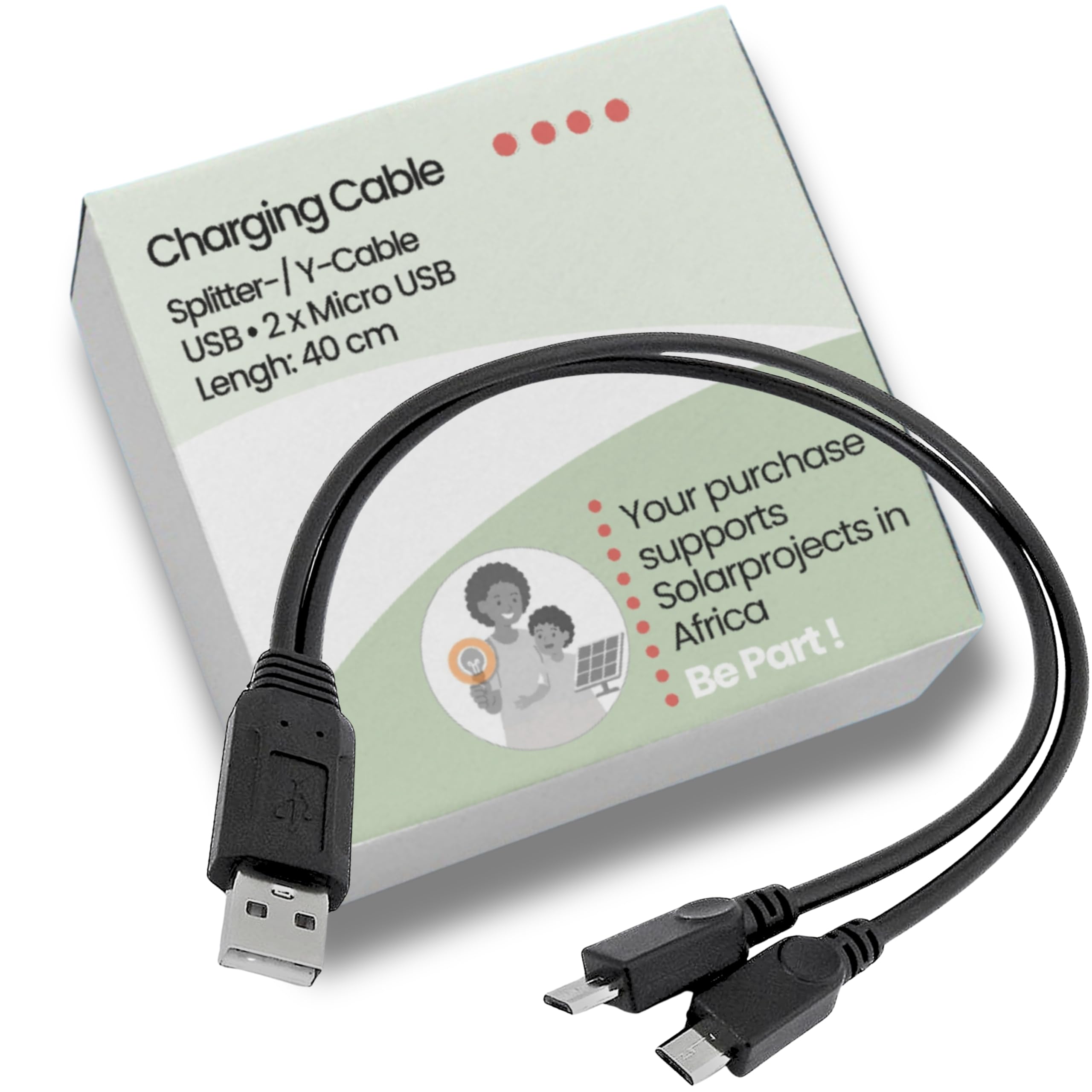 Villageboom Micro USB splitter cable 2 Micro USB B plugs to 1 USB A connector, Dual Micro USB Y Cable, To charge two devices at the same time, A PRODUCT WITH SOCIAL ADDED VALUE