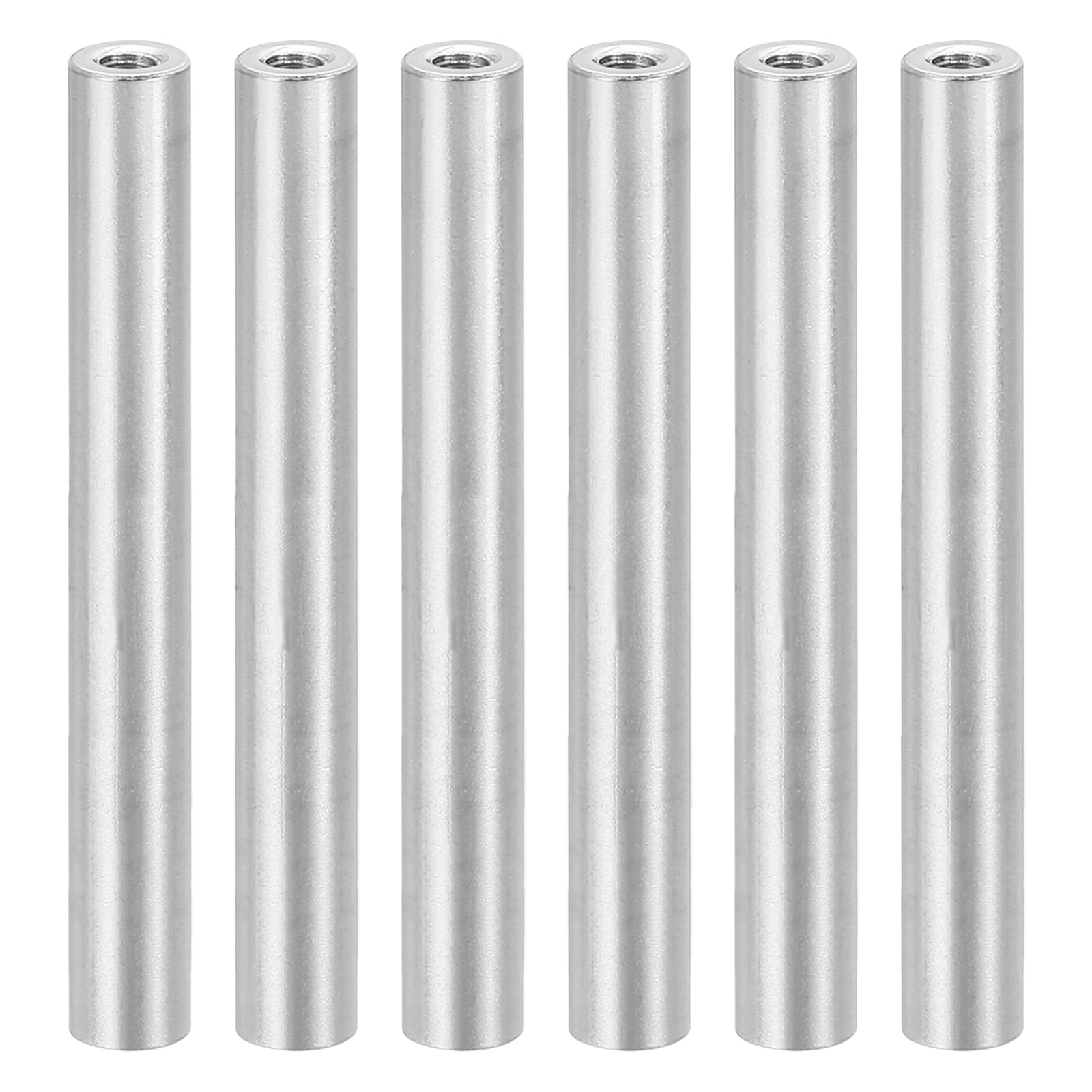 PATIKIL 6pcs M3 Metal Threaded Standoff Spacer Nuts, Round Aluminum Spacers Female Coupling Screws, 1/8" ID x 1/4" OD, Silver, (55mm L)