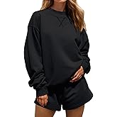 MISSACTIVER Women's 2 Piece Lounge Set Mock Neck Oversized Sweatshirts Sweat Shorts With Pockets Matching Tracksuit Set