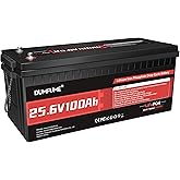 Dumfume 25.6V 100Ah LiFePO4 Battery Built-in 100A BMS | 25.6V Lithium Battery,Low Temperature Protection,2560W Power Output,15000+ Deep Cycles for RV,Marine,Solar,Off-Grid Systems