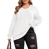 Women Plus Size Sweaters Knit Long Sleeve V Neck Sweaters Tops Casual Soft Loose Fit Pullover Sweater 1XL-5XL