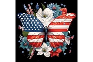 MEOTHAN Patriotic Diamond Art Kit for Adults Independence Day Butterfly Diamond Painting Kits for Adult Beginners Full Drill Round 4th of July Diamond Art Painting Kits for Home Wall Decor 13.8x13.8in