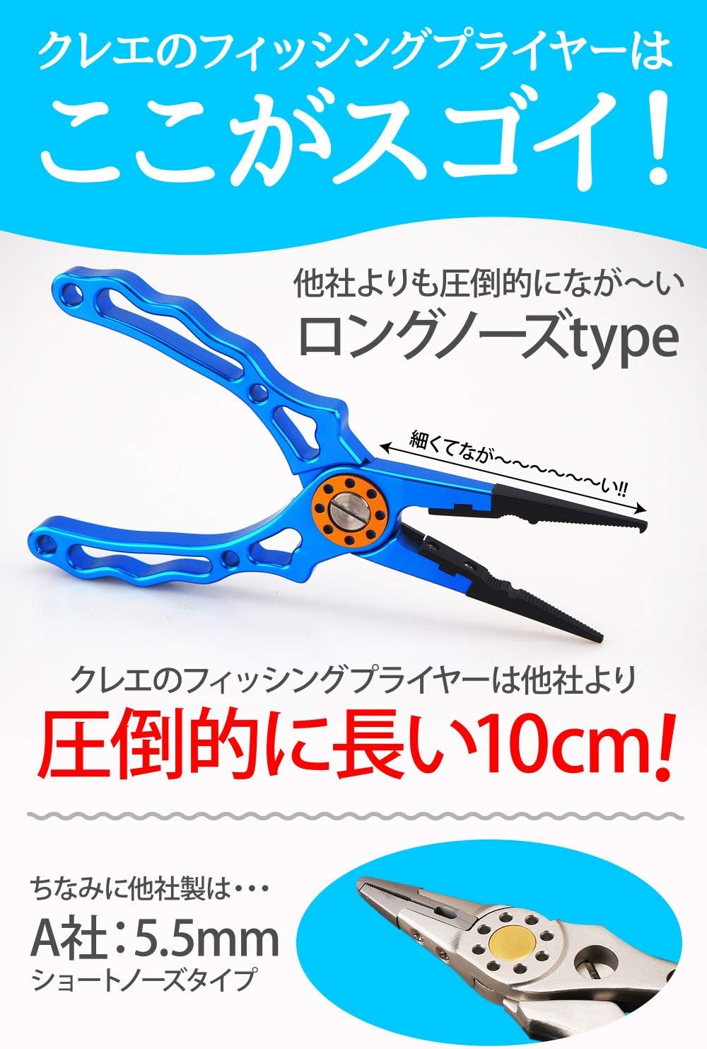 Amazon Creer フィッシングプライヤー セット ロングノーズ ステンレス錆びないタングステンカッター 多機能 落下防止のカラビナと収納ケース付き ロックなし ブラック Creer プライヤー フックリリーサー