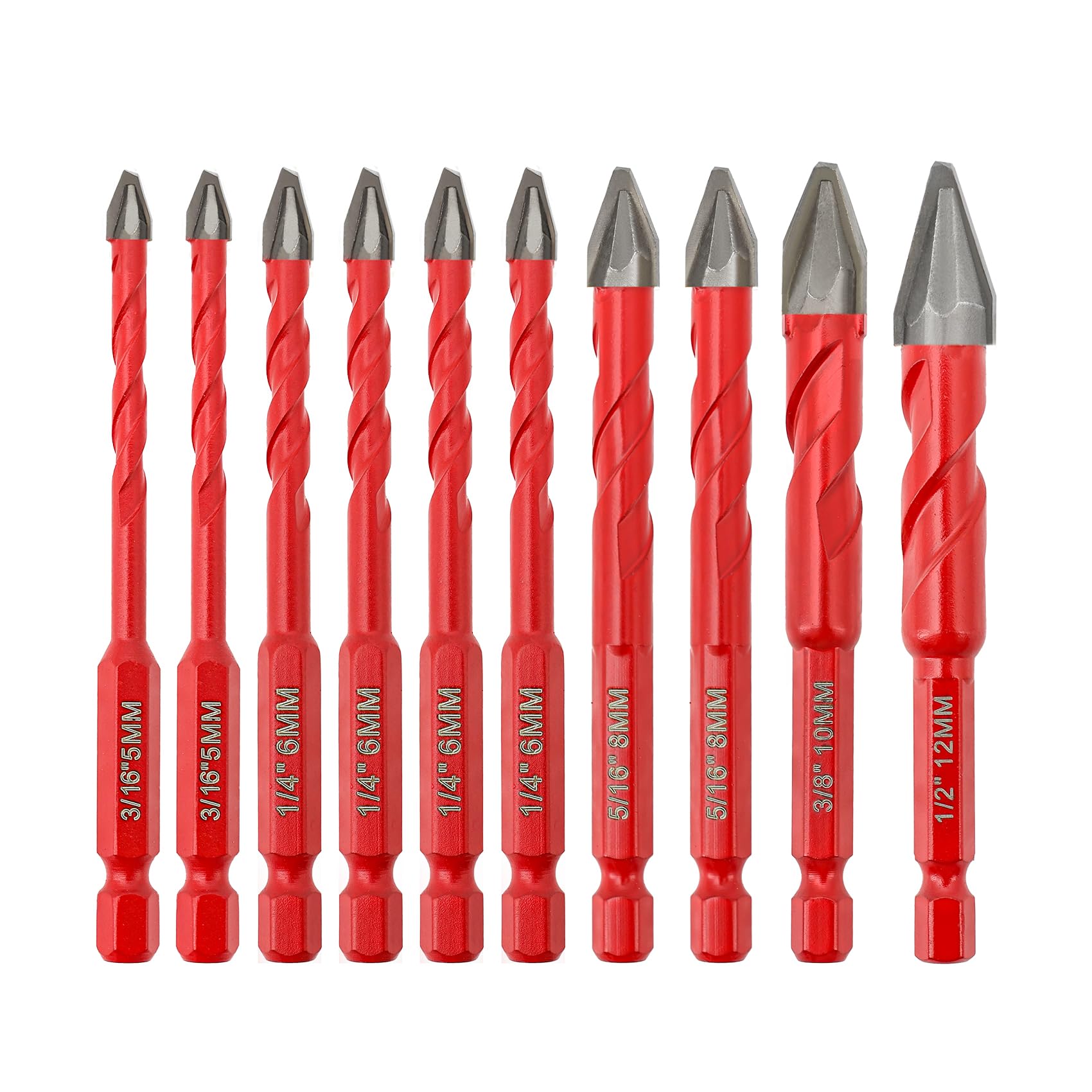 High Hardness Skewed Head Eccentric Drill Bit - FOCSTOL Eccentric Concrete Drill Bits Set with Quick Change Hex Shank for Wood Plastic Ceramic Tile 10pcs (5mm*2+6mm*4+8mm*2+10mm+12mm)