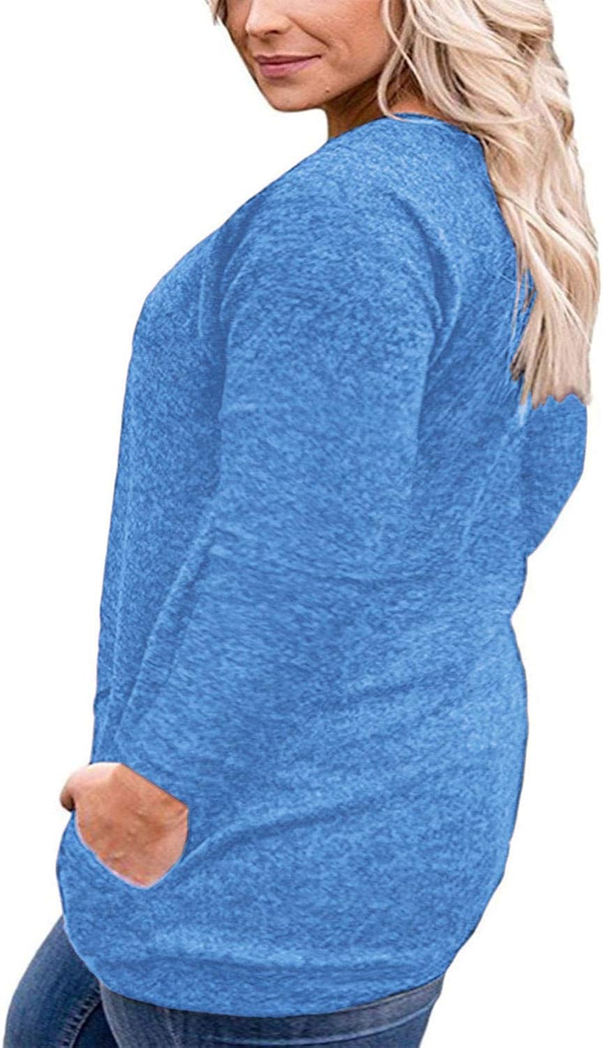 VISLILY Womens Plus Size Tops Long Sleeve Buttons Casual Shirt with Pockets