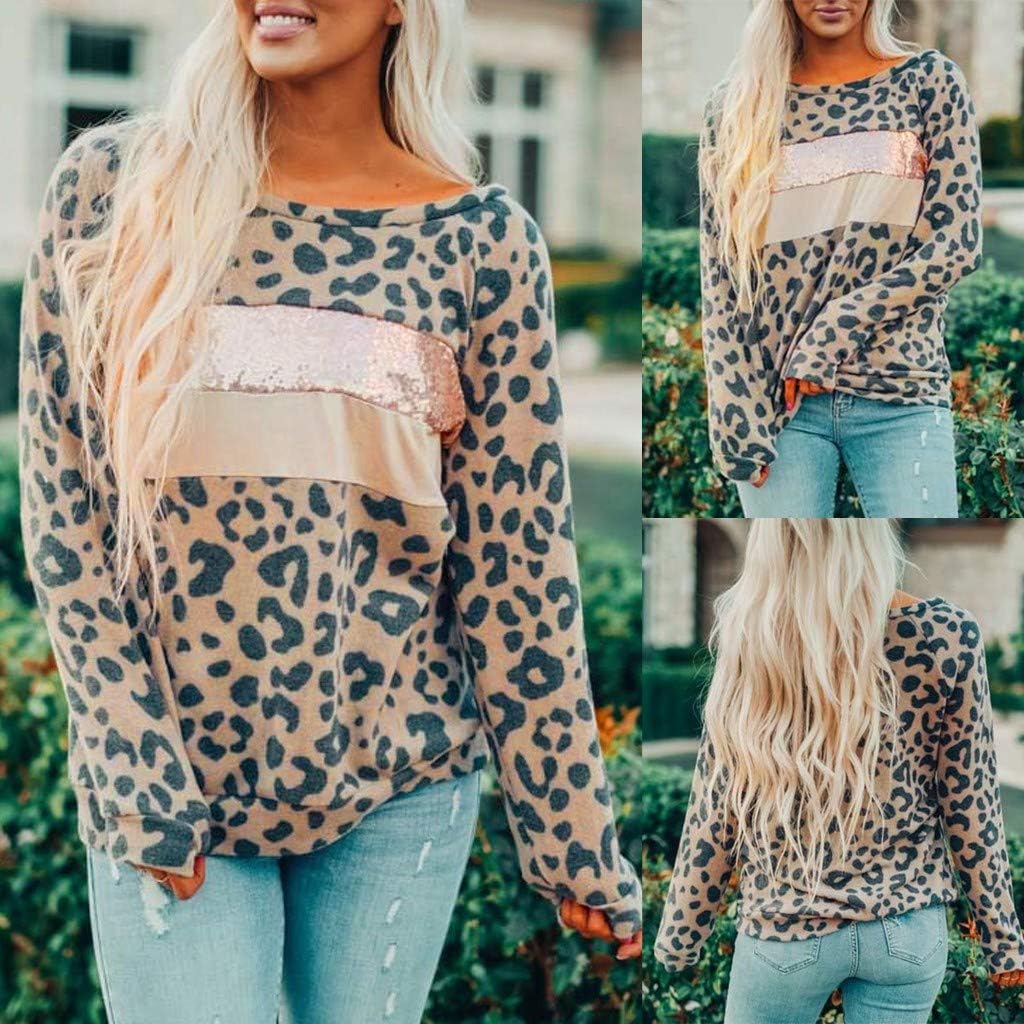 AKNHD Women's Oversized Leopard Print Sweater Long Sleeve Casual Camouflage Print Knitted Jumper 
