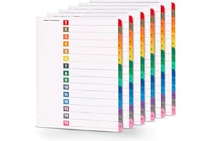 MANALOOM Tab Dividers for 3 Ring Binders – 6 Sets, 1–15 Numbered Index Dividers with Table of Contents – 8.5 x 11 in, 3-Hole Punched – Binder Dividers for School, Office, Filing, Organizing - 6 Pack