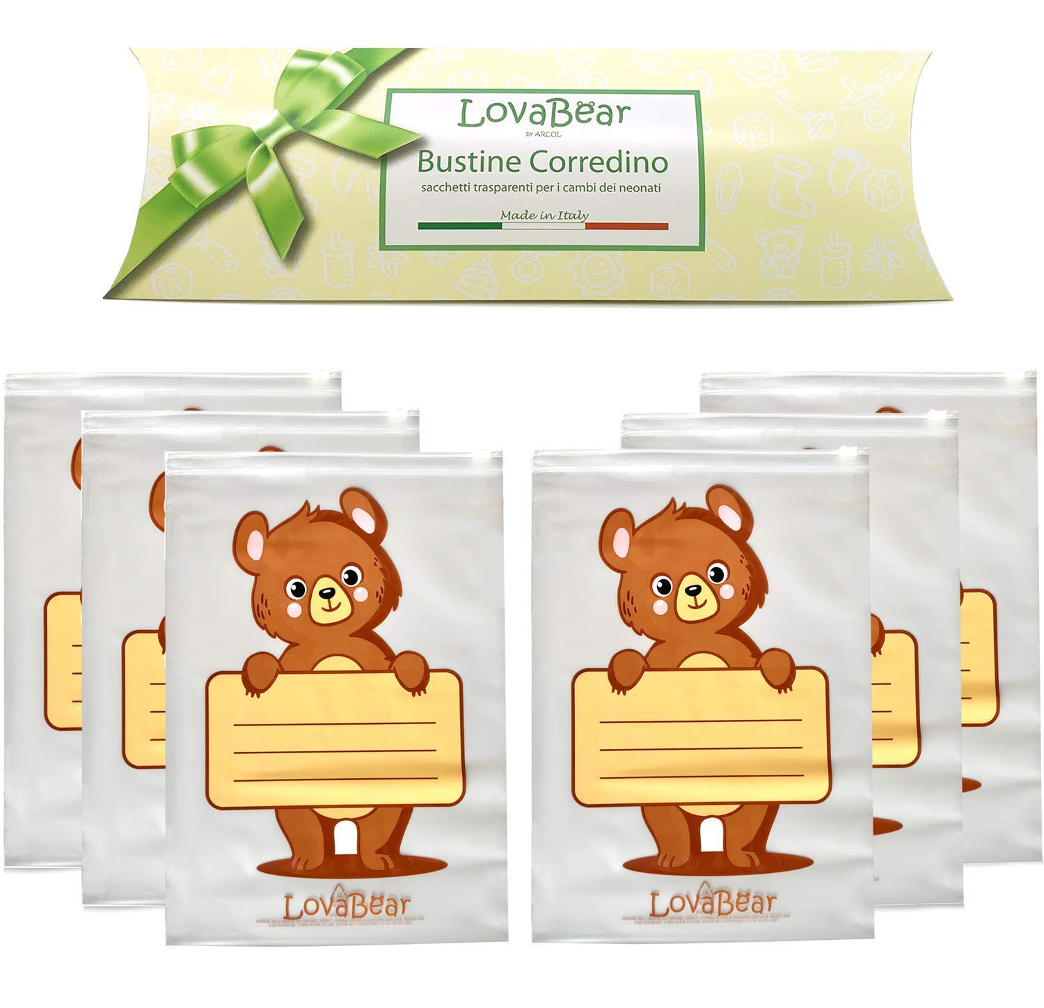 Lovabear 6 Baby Layette Sachets - Pearly Bags, Birth Hospital Envelopes, Airtight Slider Closure, 6pcs First Change Clothes Holder Birth Bag, Nursery Change