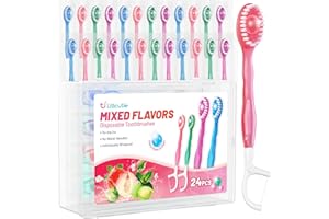 Litlcutie 5 in 1 Travel Toothbrush Set, Disposable Mini Toothbrush with Toothpaste + Floss + Pick + Tongue Scraper for Work/C