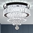 11.8" Modern LED Crystal Chandelier - Flush Mount Ceiling Light Fixture with K9 Crystals, Steel Frame for Bedroom Dining Hallway Lighting, Energy-Efficient Cool White 6000K Crystal Chandeliers
