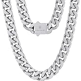 KRKC&CO Gold Chain for Men 8/12/14mm, 18k Miami Thick Cuban Link Necklace,Brithday Father Day Gift for Him from Wife, 4-Side Cut, Hip Hop Jewelry, Anti-Allergies No Fading