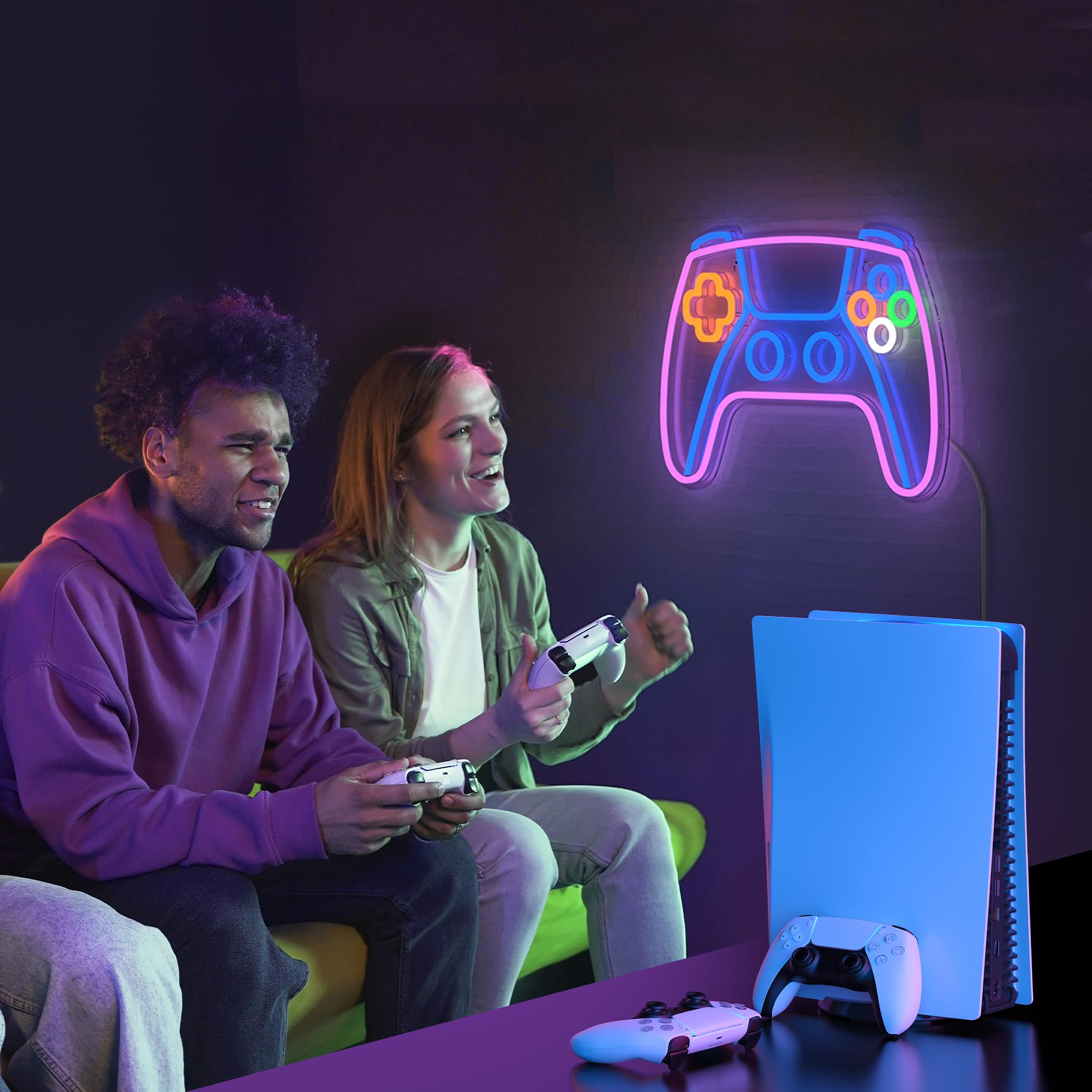 Gaming Deko LED Neonlicht 10 Licht Modi für Gaming Wand Deko, Game Neon Schild für Gaming Deko Zimmer, Gamer Deko Lampe für Playstation Deko Zimmer, LED Wandleuchte für Gaming Zubehör Zimmer Deko 6