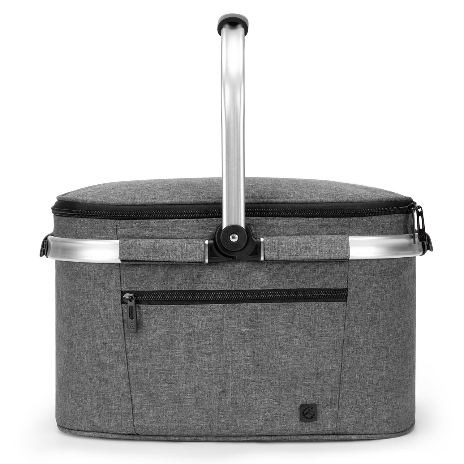 ALLCAMP Cool Bag - Insulated Shopping Basket with Lid, Ice Box Cooler,Removable Picnic Basket for 4 People, Thick Thermal Basket with Aluminum Frame (Small Gray)