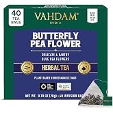 VAHDAM, Butterfly Pea Flower Tea Bags (40 Pyramid Teabags) Vegan, Non-GMO | Delicate &amp; Earthy | Direct From Source - Plant Based Biodegradable Tea Bags | Brew Iced Tea, Cooking, Mocktails &amp; Cocktails