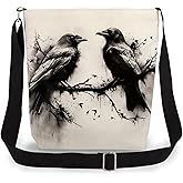 LiuenMgg Ink Crow Print Canvas Crossbody Bag, Adjustable Strap Lightweight Purse with Top Zipper & Inner Pocket, Daily Shoulder Bag Gift for Women -4