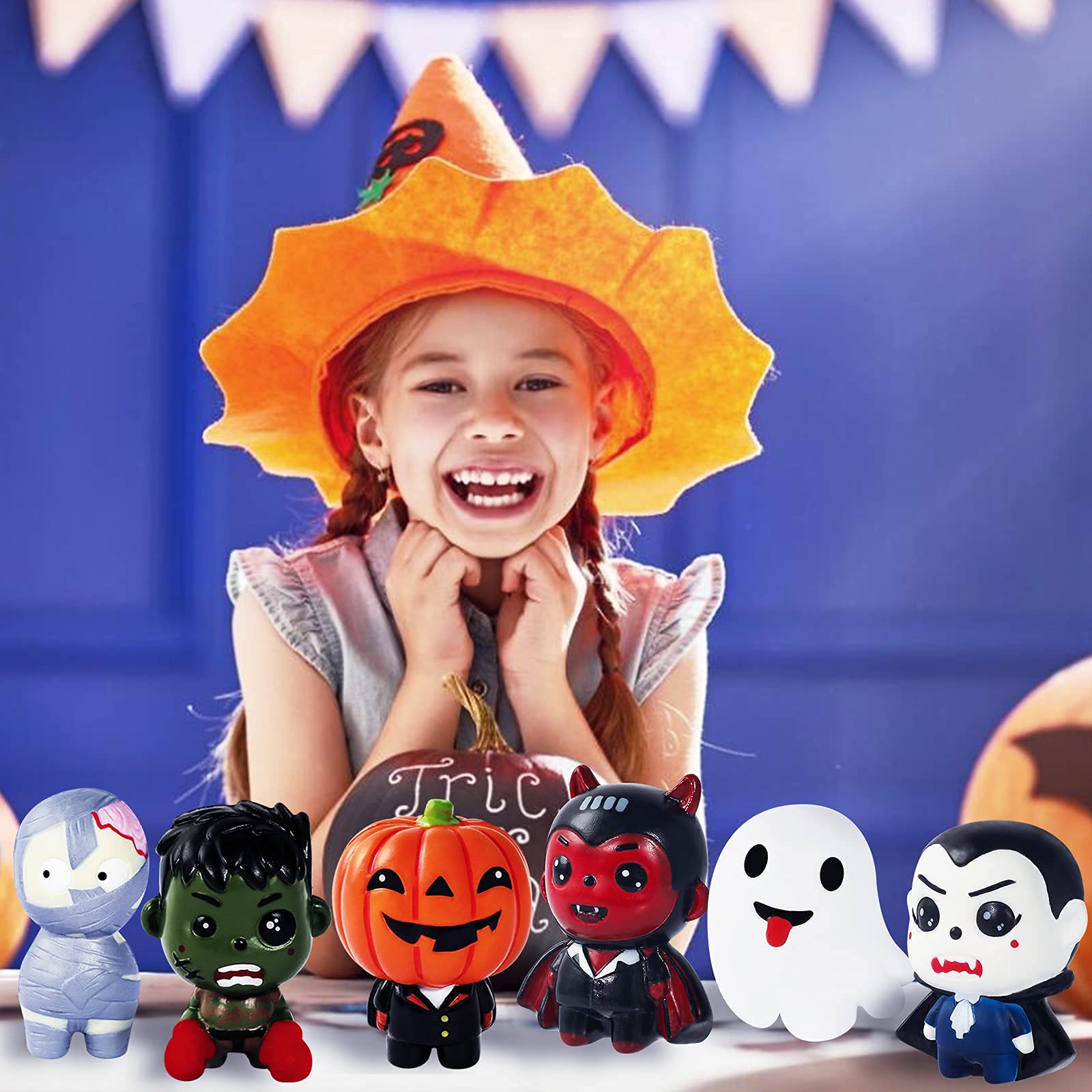 MGparty 6 Packs Halloween Squishies Toys Slow Rising Pumpkin, Ghost, Vampire, Bat, Mummy, Zombie Boy Soft Squishies Toys for Kids, Girls, Boys Halloween Treat Bag Party Favors Classroom Prizes