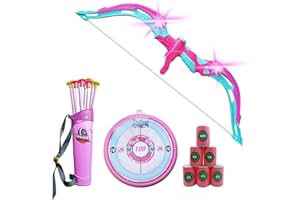 NWESTUN Bow and Arrow for Kids with LED Flash Lights - Archery Bow with 10 Suction Cups Arrows, 6 Foam Targets, Quiver and Target, Gifts for 4-12 Year Old Girls, Pink