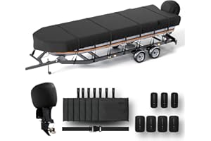 NOOKAT Jon Boat Cover 18ft with Motor Cover, 1200D Heavy Duty Marine Grade Polyester Fabric, Waterproof UV Resistant Mooring Boat Cover with Mooring Sand Bag, Black