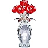 XLSJGYP Crystal red Rose Flower Glass Flowers Decoration Birthday Gifts for Women Wife Girlfriend Daughter Christmas Ornament Bouquet Collectible for Valentine's Day Wedding (Red Rose)