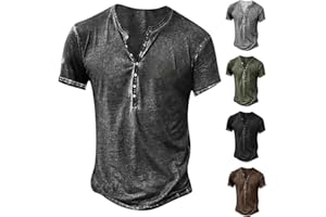 AMXYFBK Men's Distressed Henley Shirts Vintage Long Sleeve Button Down Tops Casual Washed Basic T-Shirt