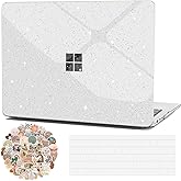 G JGOO Compatible with 13.8 inch Microsoft Surface Laptop 7 Case Touchscreen 2024 (7th Edition) Model 2036, Clear Glitter Plastic Hard Shell Case + Keyboard Cover + 50 Pcs Laptop Stickers, Sparkly