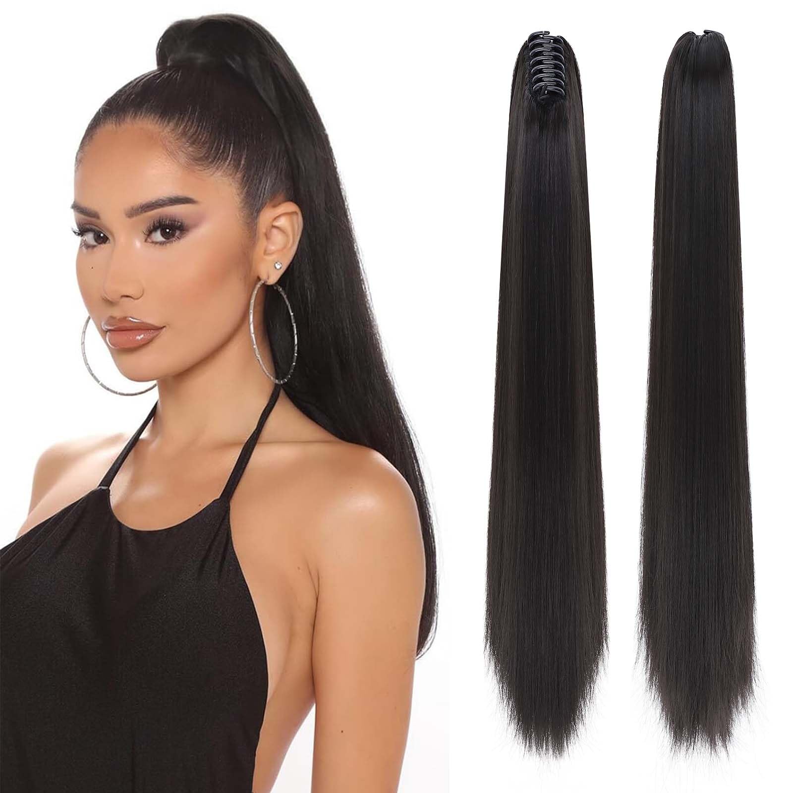 Fashion Ponytail Hair Extension Claw Curly Wavy Straight Clip in ponytail Hairpiece One Piece fake hair Ponytails for Women 21” Straight Natural Black