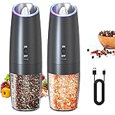 CIRCLE JOY Electric Rechargeable Salt and Pepper Grinder Set, Gravity Sensor Automatic Pepper Grinder with Adjustable Coarsen