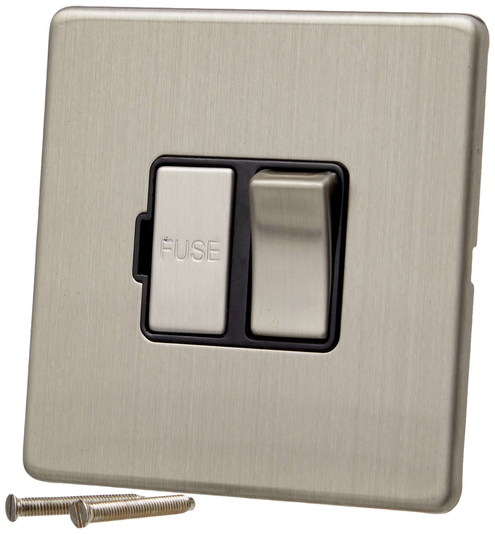 AET SLSFSBS Screwless Satin Chrome Flat Fused Spur Black Insert Metal Rocker Switch