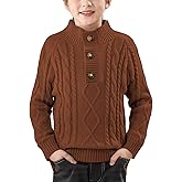 BesserBay Boys Winter Warm Cable Knit Button Down Sweaters Raglan Sleeve Mock Neck Cute Pullover 3-12 Years