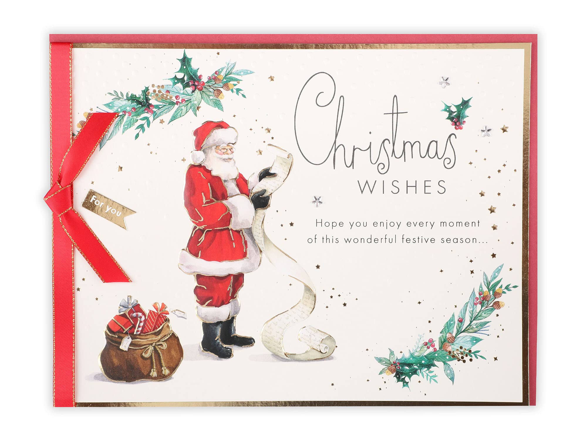 Clintons: Traditional Santa with List General Christmas Card, Multi-colour, 155 x 201, 1181091
