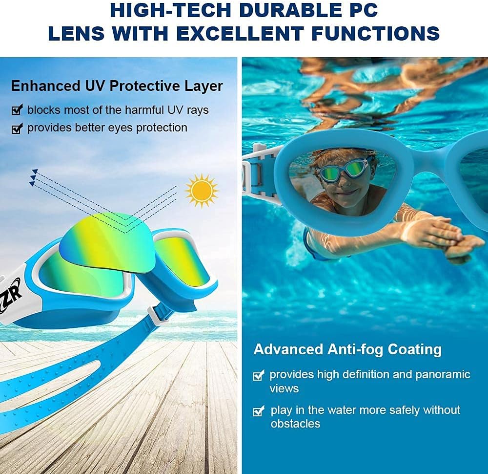 ZIONOR Kids Swim Goggles, G1MINI Polarized Swimming Goggles Comfort for Age 6-14, UV Protection Anti-Fog Adjustable Strap Fit for Child Boys Girls (Gold Lens) : Sports & Outdoors