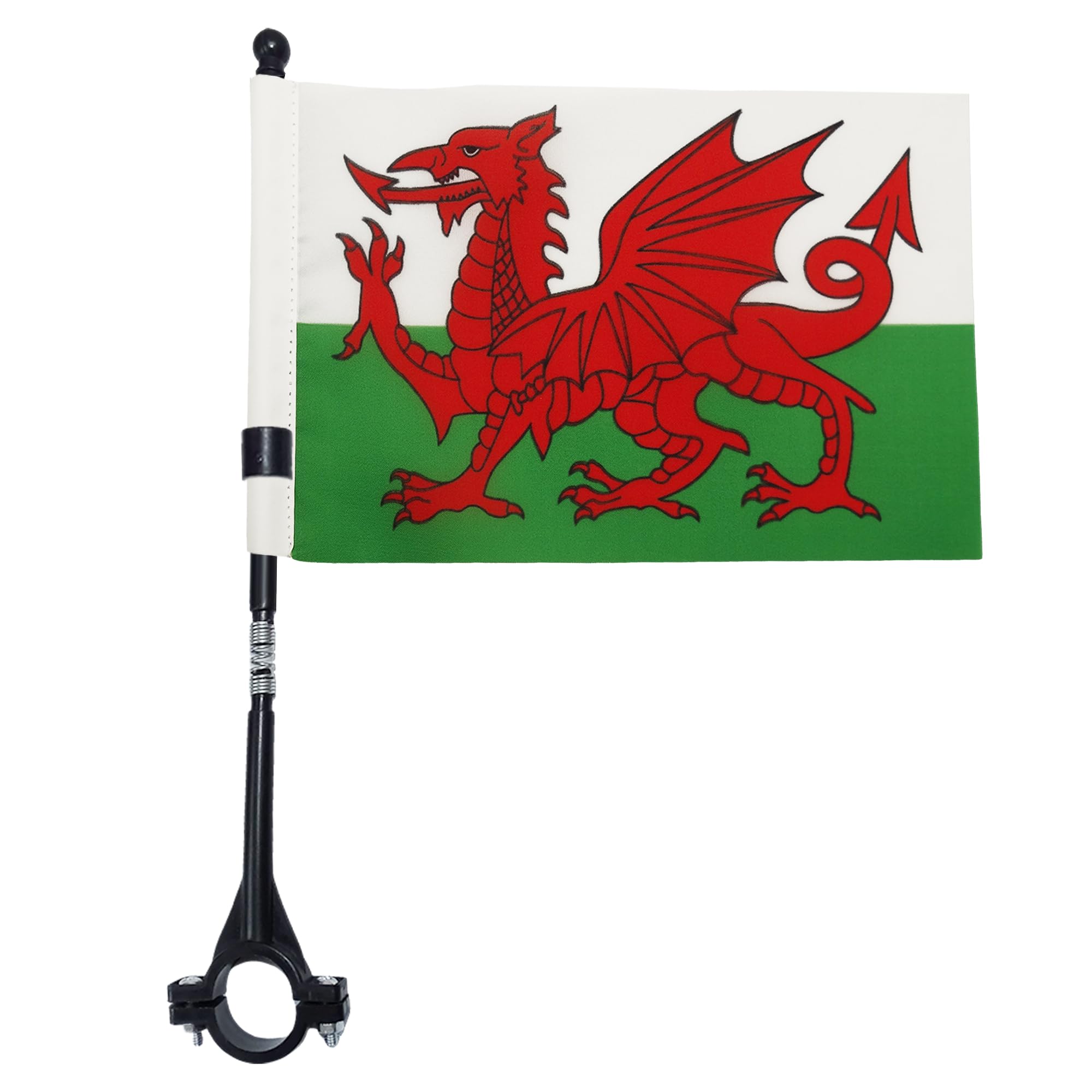 AZ FLAG - Wales Bike Flag 4'' x 6'' - Welsh Bicycle Flag 100% Polyester 21 x 14 cm - Mini Banner with 12'' Black Plastic Pole
