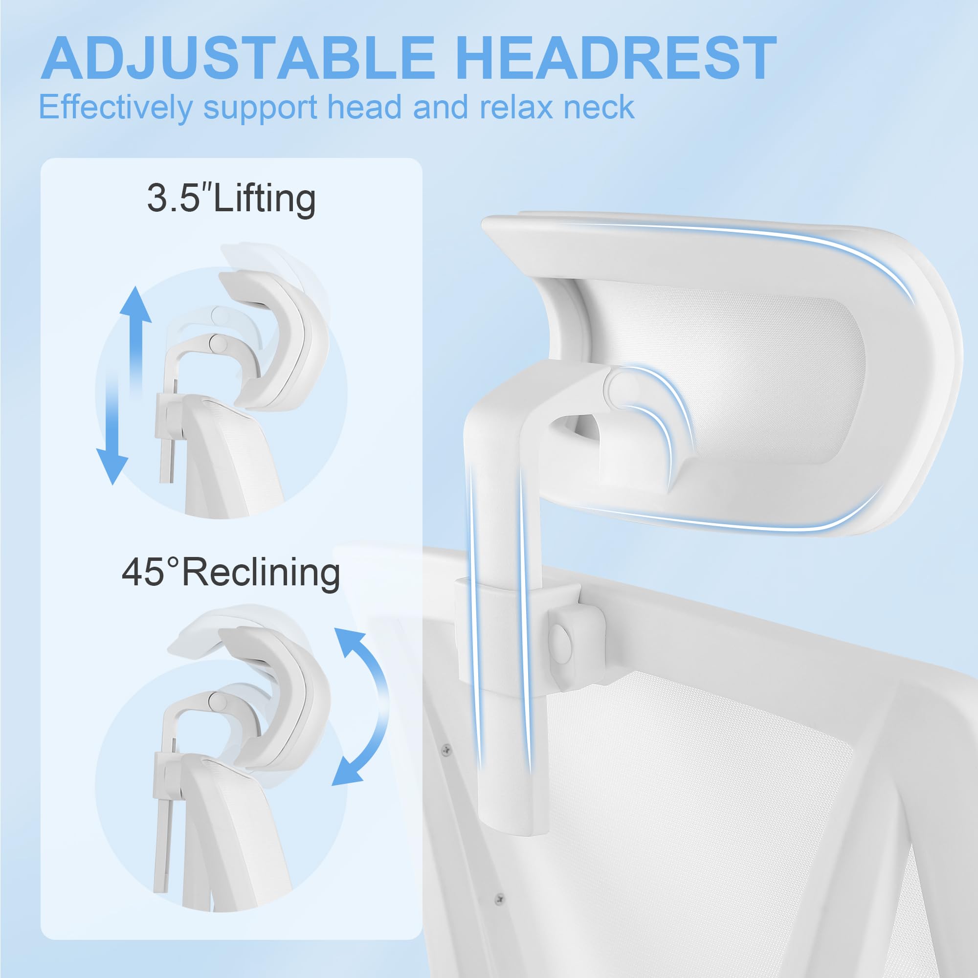 Misolant Ergonomic Office Chair with Footrest, Ergonomic Desk Chair with Adjustable 2D Lumbar Support, High Back Computer Chair with Adjustable Headrest, White Comfortable Leather Office Chairs