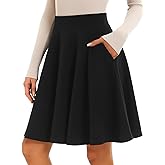 STELLE Women's 21" Knee Length Skirts with Pockets Casual Basic Midi Skirt Stretchy High Waisted Skater Flared Pleated