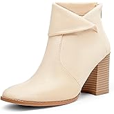 LAICIGO Women's Square Toe Ankle Boots High Chunky Stacked Heel Slip On Criss Cross Zipper Booties