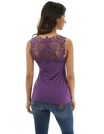 PattyBoutik Damen Ärmellose Bluse mit Häkelsaum und V-Ausschnitt