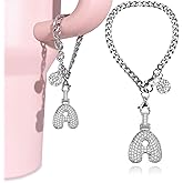 LUHOHI Silver Initial Charm for Stanley Cup- Bubble Letter Charms Accessories for Stanley handle 40 Oz Tumblers Cute Keychain with Diamond Glitter Jewelry Personalized Water Bottle Decorations A
