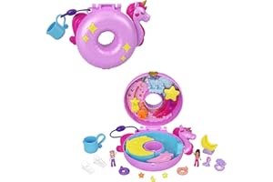 Polly Pocket Sparkle Cove Adventure Unicorn Floatie Compact Playset with 2 Micro Dolls & 12 Accessories, Including 2 with Color Change