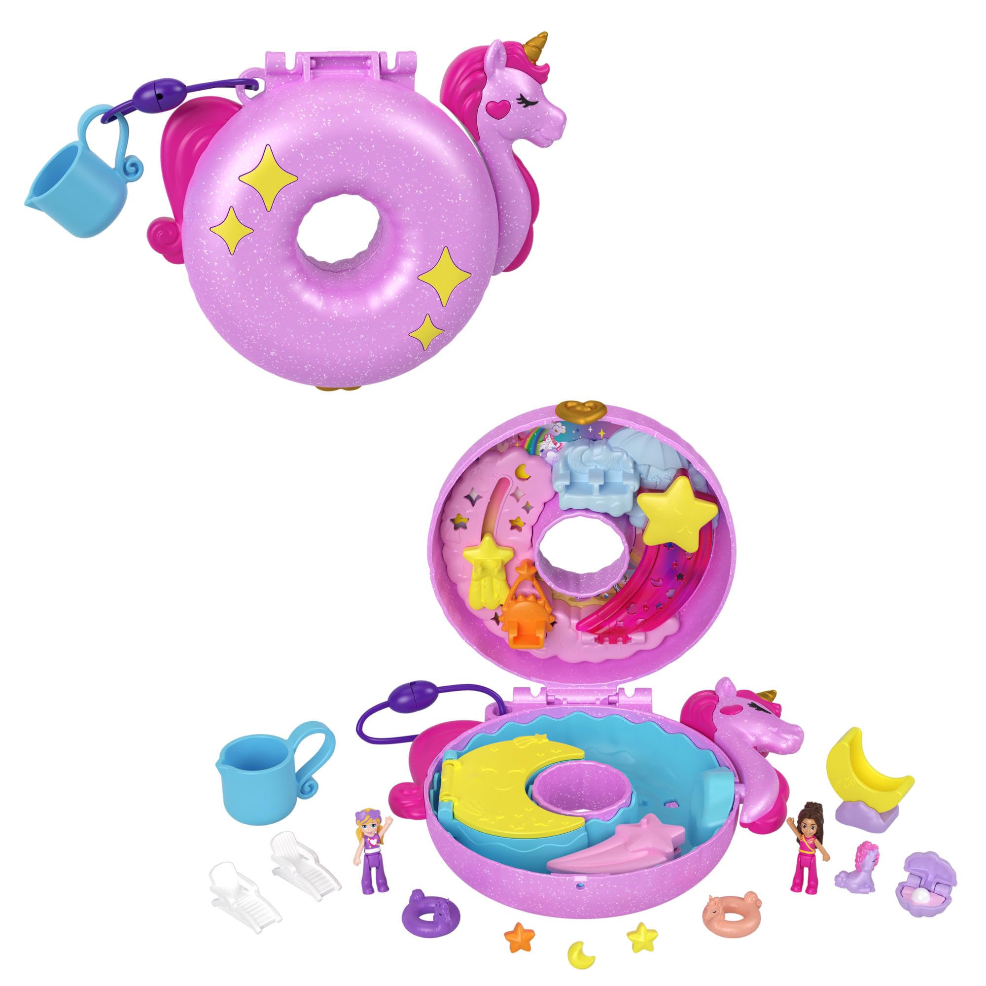 Polly Pocket Dolls and Playset, 12 Accessories, Unicorn Floatie Compact with Water Play and 2 Color-Change Pieces, HKV34 — image 1