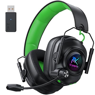 Wireless Gaming Headset with Noise Canceling Microphone for PC, PS5, PS4, Switch, Mac, 2.4 GHz Wireless & Bluetooth 5.4 Gaming Headphones, Cool RGB Lighting, 40Hr Battery, 50mm Drivers(Black Green)